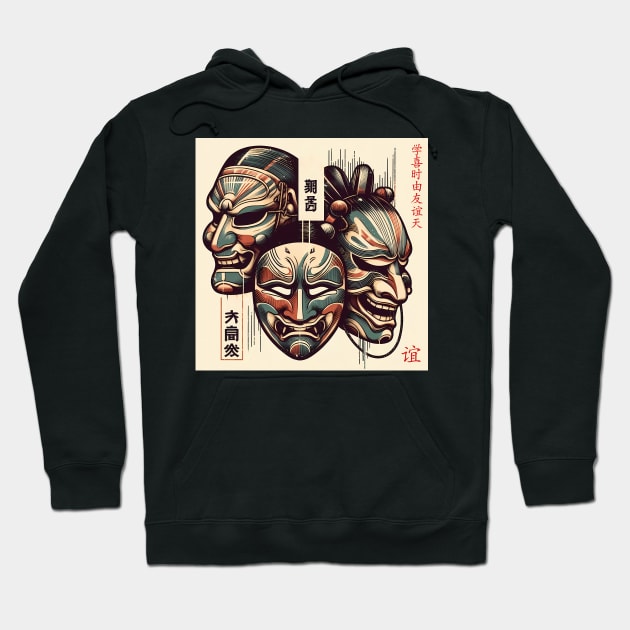 Three Japanese Masks: Art, Theater, and Mystery Hoodie by IA.PICTURE